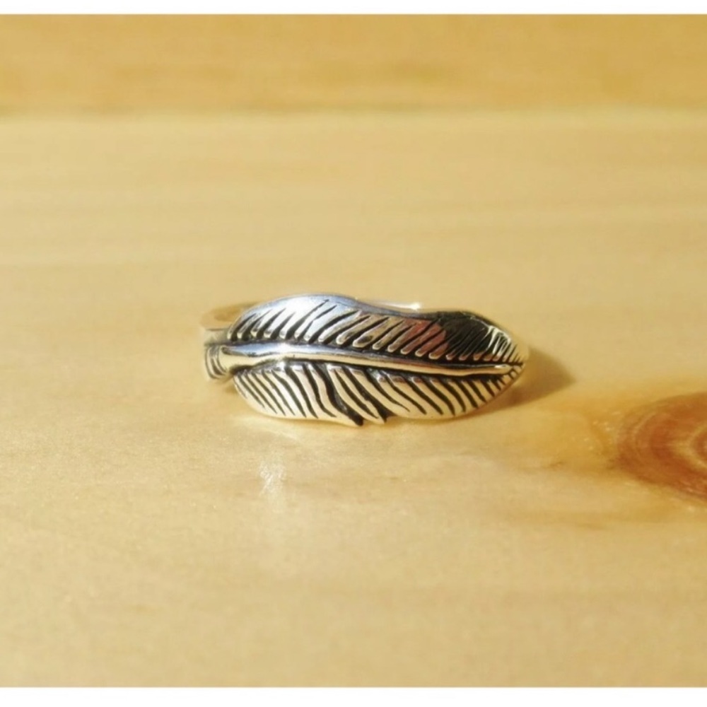 Silver Feather Ring 925 Sterling Bohemian Midi - Picture 2 of 5
